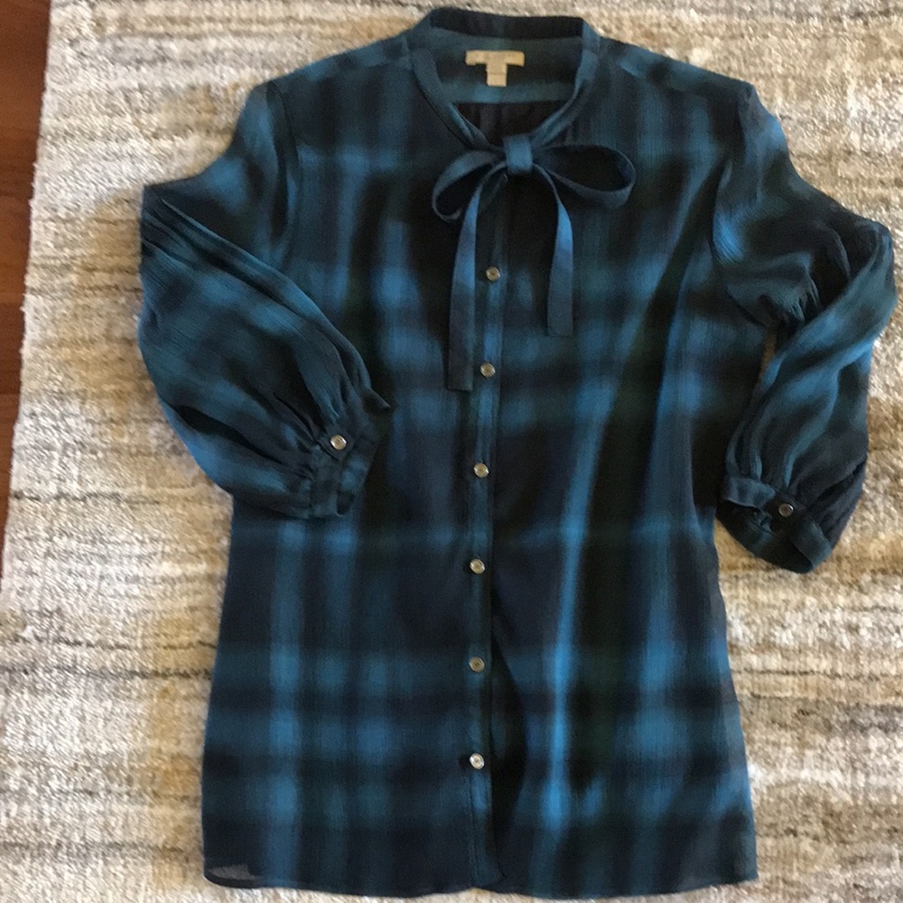 Burberry 100% Silk Hazy Plaid Shirt, size L